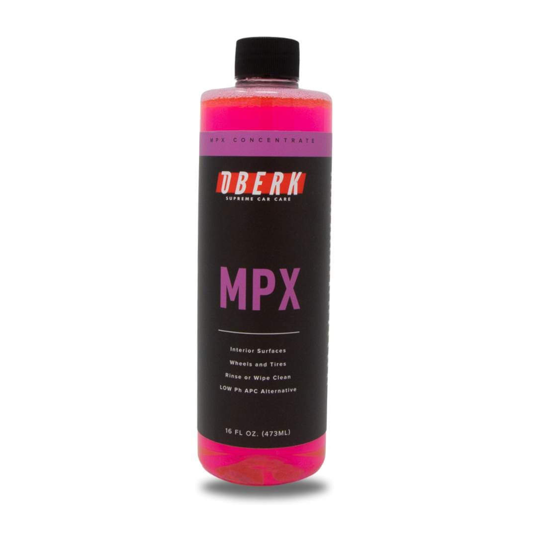 Bottle of 16 oz Oberk MPX car care product on a white background
